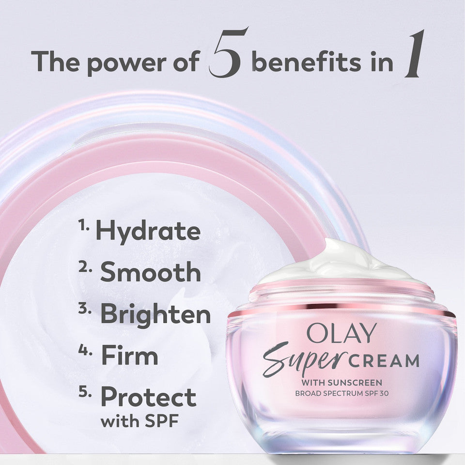 Olay Super Cream with Sunscreen SPF 30, Ultra Lightweight SPF Face Moisturizer - Image 2